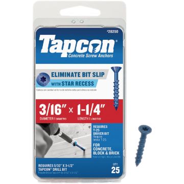 Tapcon 3/16 In. x 1-1/4 In. Star Head Concrete Screw Anchors (25 Ct.)