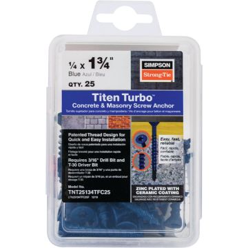 Titen Turbo  1/4 in. x 1-3/4 in. 6-Lobe Flat-Head Concrete and Masonry Screw, Blue (25-Qty)