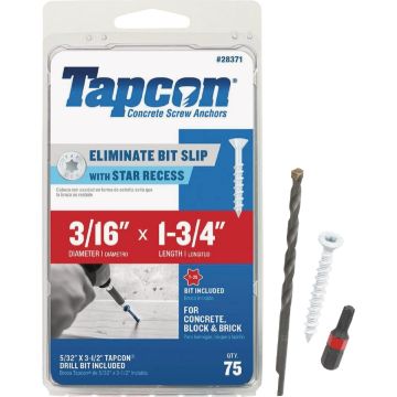 Tapcon 3/16 In. x 1-3/4 In. White Ultrashield Star Head Concrete Screw Anchor (75 Ct.)