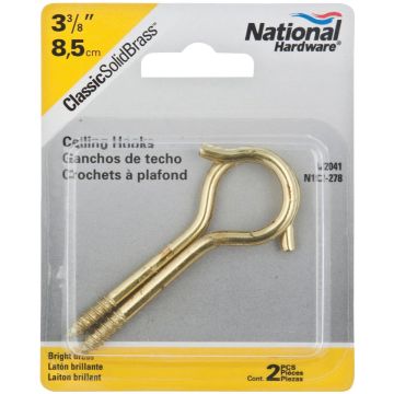 National Hardware #6 Solid Brass Ceiling Hook (2-Pack)