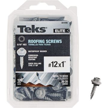 Teks Elite #12 x 1 In. Hex Washer Head Sharp Point Metal to Wood Roofing Screw (120 Ct.)