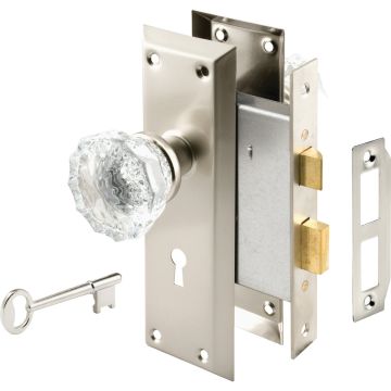 Defender Security Satin Nickel Keyed Mortise Entry Lock Set With Glass Knob