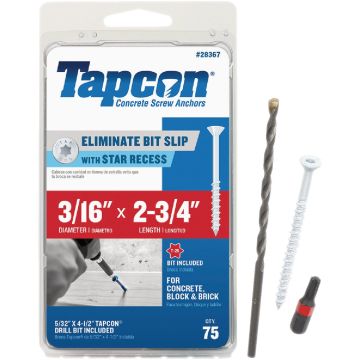 Tapcon 3/16 In. x 2-3/4 In. White Star Head Concrete Screw Anchors (75 Ct.)