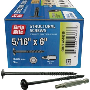 Grip-Rite PrimeGuard Plus 5/16 In. x 6 In. Flat Washer Head Structure Screw (50-Count)