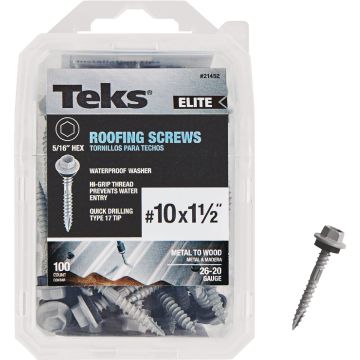 Teks Elite #10 x 1-1/2 In. Hex Washer Head Sharp Point Metal to Wood Roofing Screw (100 Ct.)