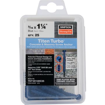 Titen Turbo  3/16 in. x 1-1/4 in. Hex-Head Concrete and Masonry Screw, Blue (25-Qty)