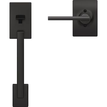 Schlage Matte Black Front Entry Handle & Latitude Lever with Century Trim