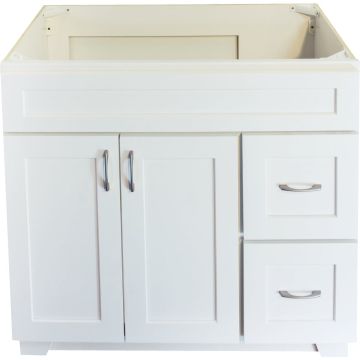 CraftMark Shaker Retreat White 36 In. W x 34 In. H x 21 In. D Vanity Base without Top, 2 Door/2 Drawer