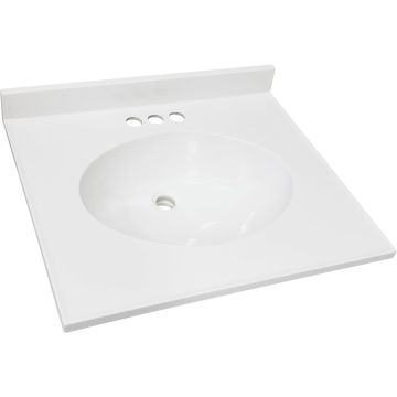 CraftMark 25 In. x 19 In. Cultured Marble Solid High Gloss White Vanity Top with Round Bowl