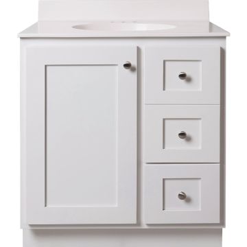 Bertch Storage Solutions 30 In. W x 34-1/2 In. H x 21 In. Deep White Vanity Base without Top, 2 Door/1 Drawer
