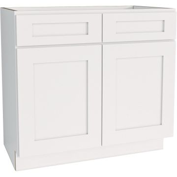 CraftMark Plymouth Shaker 36 In. W x 24 In. D x 34.5 In. H Ready To Assemble White Sink Base Kitchen Cabinet