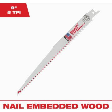 Milwaukee SAWZALL 9 In. 5 TPI Wood Reciprocating Saw Blade, Bulk