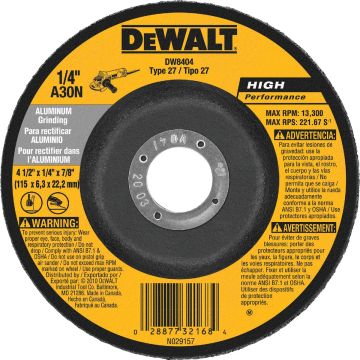 DEWALT HP Type 27 4-1/2 In. x 1/4 In. x 7/8 In. Aluminum Grinding Cut-Off Wheel