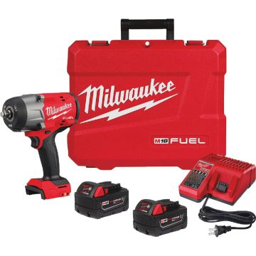 Milwaukee M18 FUEL Brushless 1/2 In. High Torque Cordless Impact Wrench Kit with Friction Ring, (2) 5.0 Resistant Batteries & Charger