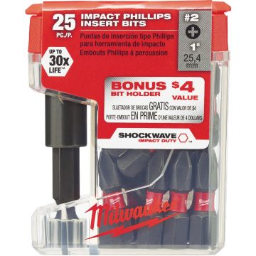 Milwaukee SHOCKWAVE #2 Insert Impact Screwdriver Bit with Magnetic Holder (25-Pack)