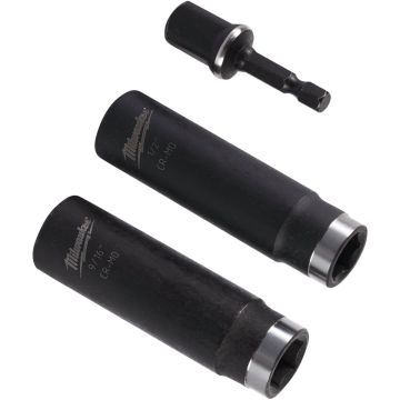 Milwaukee SHOCKWAVE Standard 1/2 In. Adapter, 1/2 In. & 9/16 In. Drive 6-Point Thin Wall Deep Impact Driver Set (3-Piece)