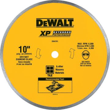 DEWALT Extended Performance 10 In. Continuous Rim Dry/Wet Cut Tile Diamond Blade