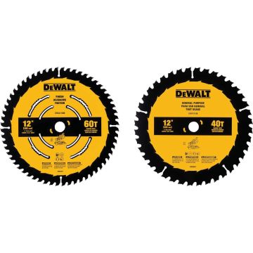 DEWALT 12 In. 40-Tooth General Purpose & 60-Tooth Fine Finish Wood Circular Saw Blade Set (2-Pack)
