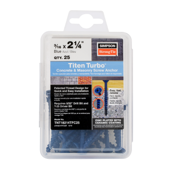 Image of Simpson Strong-Tie TNT18214TFC25 Titen Turbo™ — 3/16 in. x 2-1/4 in. 6-Lobe Flat-Head Concrete and Masonry Screw, Blue (25-Qty) (Pack of 5)