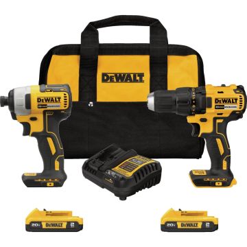 DEWALT 20V MAX 2-Tool Brushless Compact Cordless Drill/Driver & Impact Driver Combo Kit with (2) 1.3 Ah Batteries & Charger