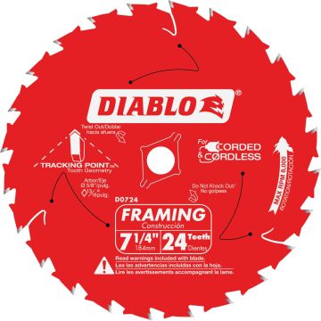 Diablo 7-1/4 In. 24-Tooth Framing Circular Saw Blade