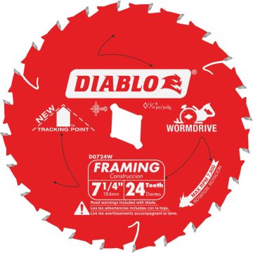 Diablo 7-1/4 In. 24-Tooth Framing Circular Saw Blade, Bulk
