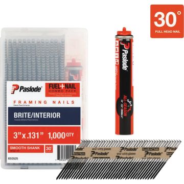 Paslode 3 In. x 0.131 In. 30 Degree Paper Tape Brite Smooth Shank RounDrive Framing Nails with (1) Framing Fuel Cell (1000 Ct.)