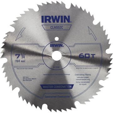 Irwin Steel 7-1/4 In. 60-Tooth Ripping/Crosscutting Circular Saw Blade