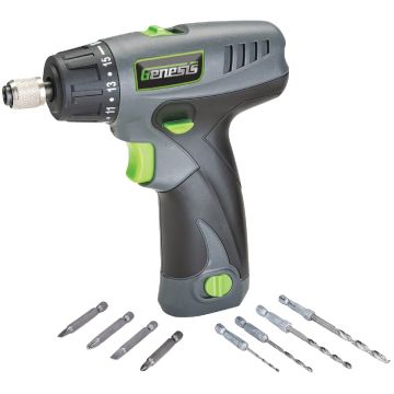Genesis 8V Lithium-Ion 1/4 In. 2-Speed Hex Cordless Screwdriver Kit with 1.3 Ah Battery, Charger, & (8) Bits