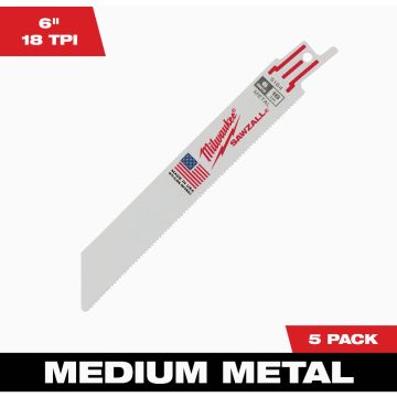 Milwaukee SAWZALL 6 In. 18 TPI Metal Reciprocating Saw Blade (5-Pack)