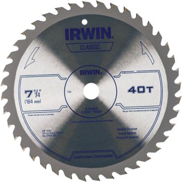 Irwin Classic Series 7-1/4 In. 40-Tooth Trim/Finish Circular Saw Blade