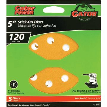 Gator Blade 5 In. 120-Grit 8-Hole Pattern Vented Sanding Disc with Stick-On Backing (5-Pack)