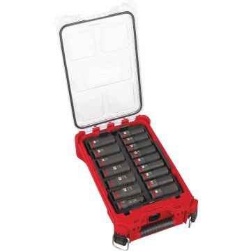 Milwaukee SHOCKWAVE Metric 1/2 In. Drive 6-Point Deep Impact Driver Set with PACKOUT Organizer (16-Piece)