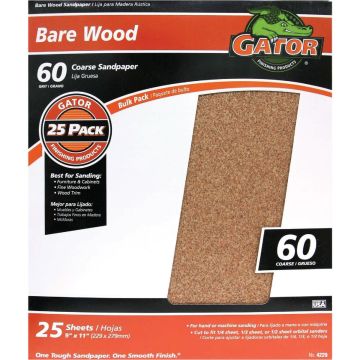 Gator Blade Bare Wood 9 In. x 11 In. 60 Grit Coarse Sandpaper (25-Pack)