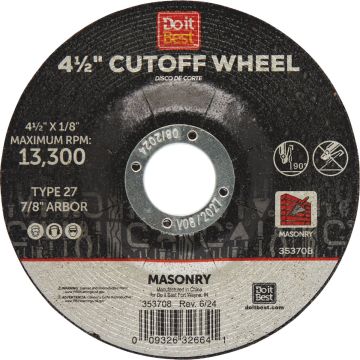 Do it Best Type 27 4-1/2 In. x 1/8 In. x 7/8 In. Masonry Cut-Off Wheel
