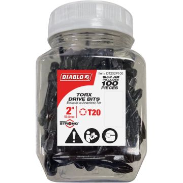 Diablo T20 TORX 2 In. Power Impact Screwdriver Bit (100-Pack)