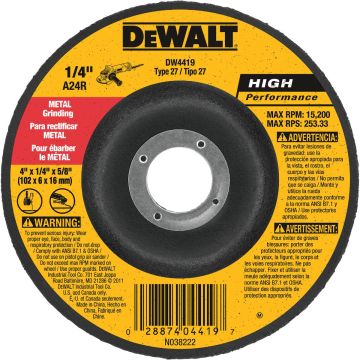 DEWALT HP Type 27 4 In. x 1/4 In. x 5/8 In. Metal Grinding Cut-Off Wheel