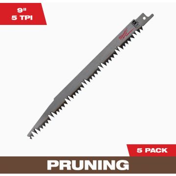 Milwaukee SAWZALL 9 In. 5 TPI Pruning Reciprocating Saw Blade (5-Pack)