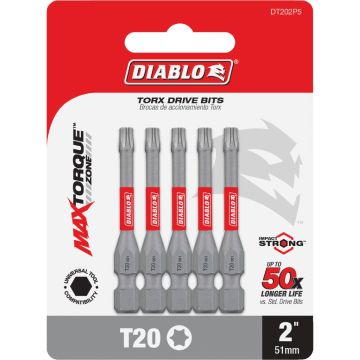 Diablo T20 TORX 2 In. Power Impact Screwdriver Bit (5-Pack)