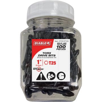Diablo T25 TORX 1 In. Insert Impact Screwdriver Bit (100-Pack)