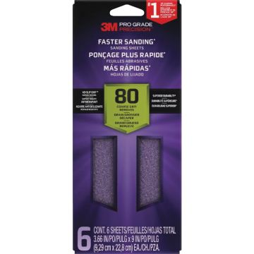 3M Pro Grade Precision 3-2/3 In. x 9 In. 180 Grit 1/3 Sheet Sandpaper with No-Slip Grip Backing (6-Pack)