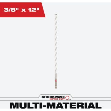 Milwaukee SHOCKWAVE 3/8 In. x 12 In. Impact Duty Carbide Multi-Material Hex Shank Drill Bit