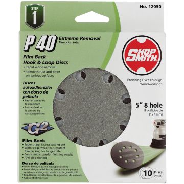Gator Blade 5 In. 40-Grit 8-Hole Pattern Vented Sanding Disc with Hook & Loop Backing (10-Pack)