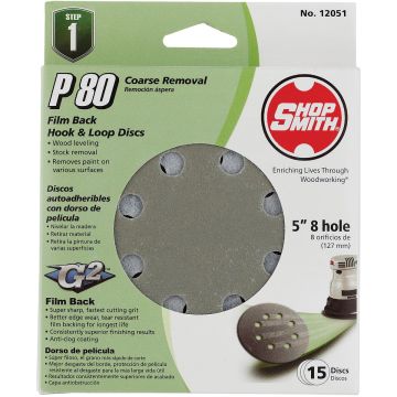 Gator Blade 5 In. 80-Grit 8-Hole Pattern Vented Sanding Disc with Hook & Loop Backing (15-Pack)