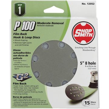 Gator Blade 5 In. 100-Grit 8-Hole Pattern Vented Sanding Disc with Hook & Loop Backing (15-Pack)