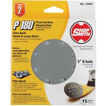 Gator Blade 5 In. 180-Grit 8-Hole Pattern Vented Sanding Disc with Hook & Loop Backing (15-Pack)