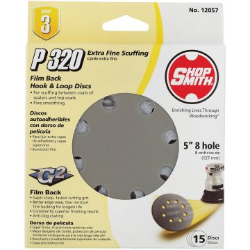 Gator Blade 5 In. 320-Grit 8-Hole Pattern Vented Sanding Disc with Hook & Loop Backing (15-Pack)