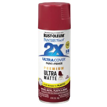 12 Oz Rust-Oleum 331190 Red Currant Painter's Touch 2X Ultra Cover Paint + Primer Spray Paint, Matte