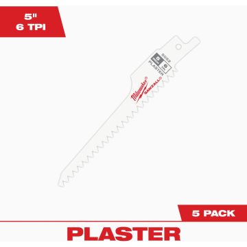 Milwaukee SAWZALL 5 In. 6 TPI Plaster Reciprocating Saw Blade (5-Pack)