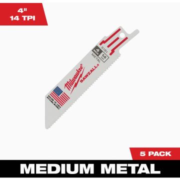 Milwaukee SAWZALL 4 In. 14 TPI Metal Reciprocating Saw Blade (5-Pack)